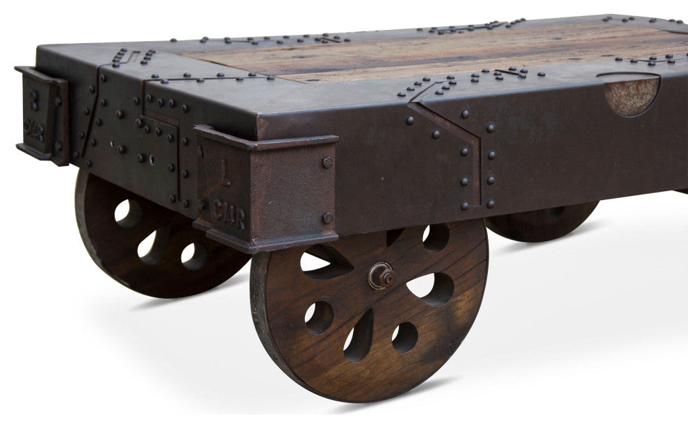 Sterling 48" Reclaimed Iron Wheeled Coffee Table