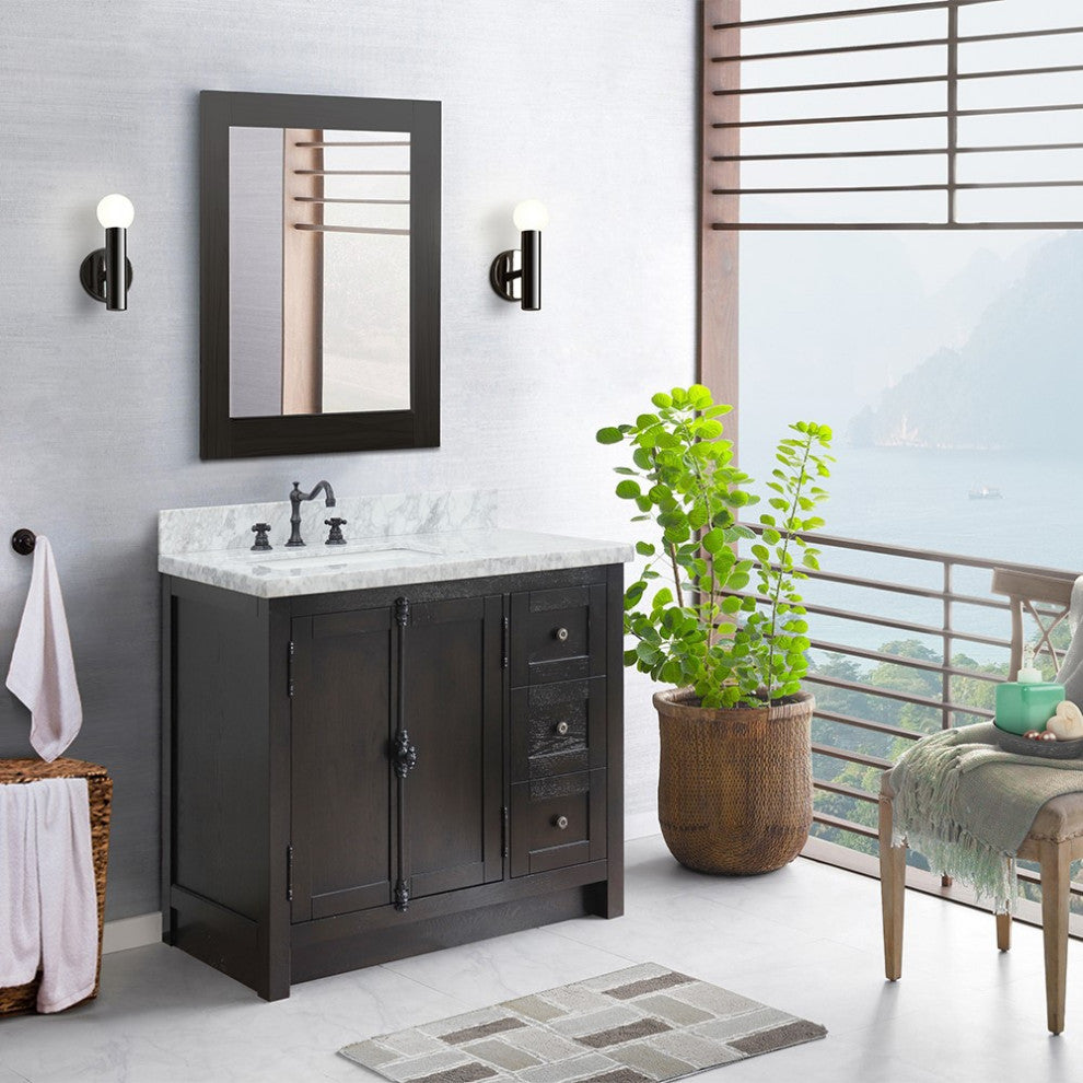 37" Vanity, Brown Ash With White Carrara Top, Left Doors/Left Rectangle Sink