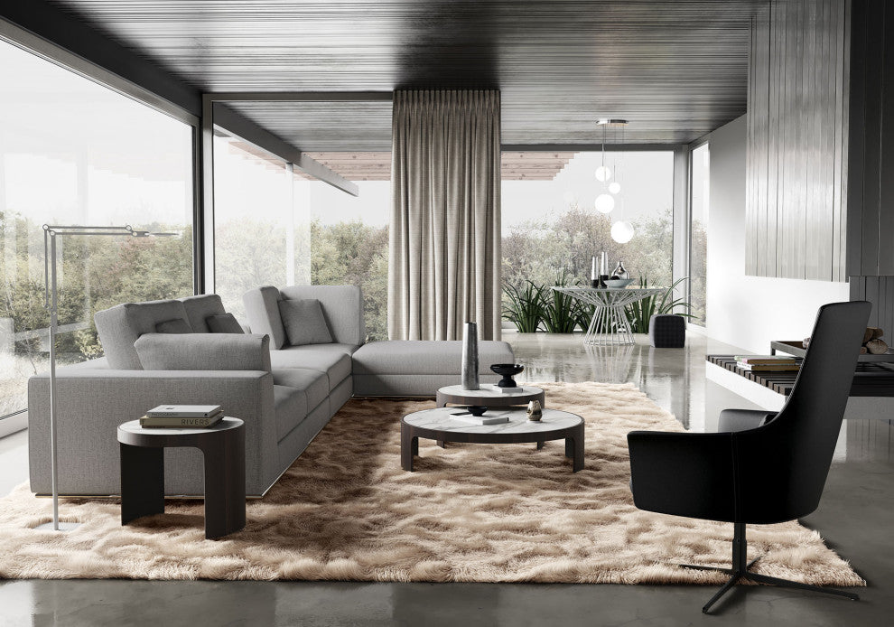 Oliver Nesting Coffee Tables, Smoked Oak and White Marble Ceramic
