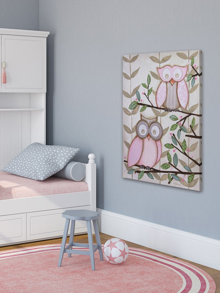 Marmont Hill, "2 Pink Owls" by Reesa Qualia Painting on Wrapped Canvas, 20x30