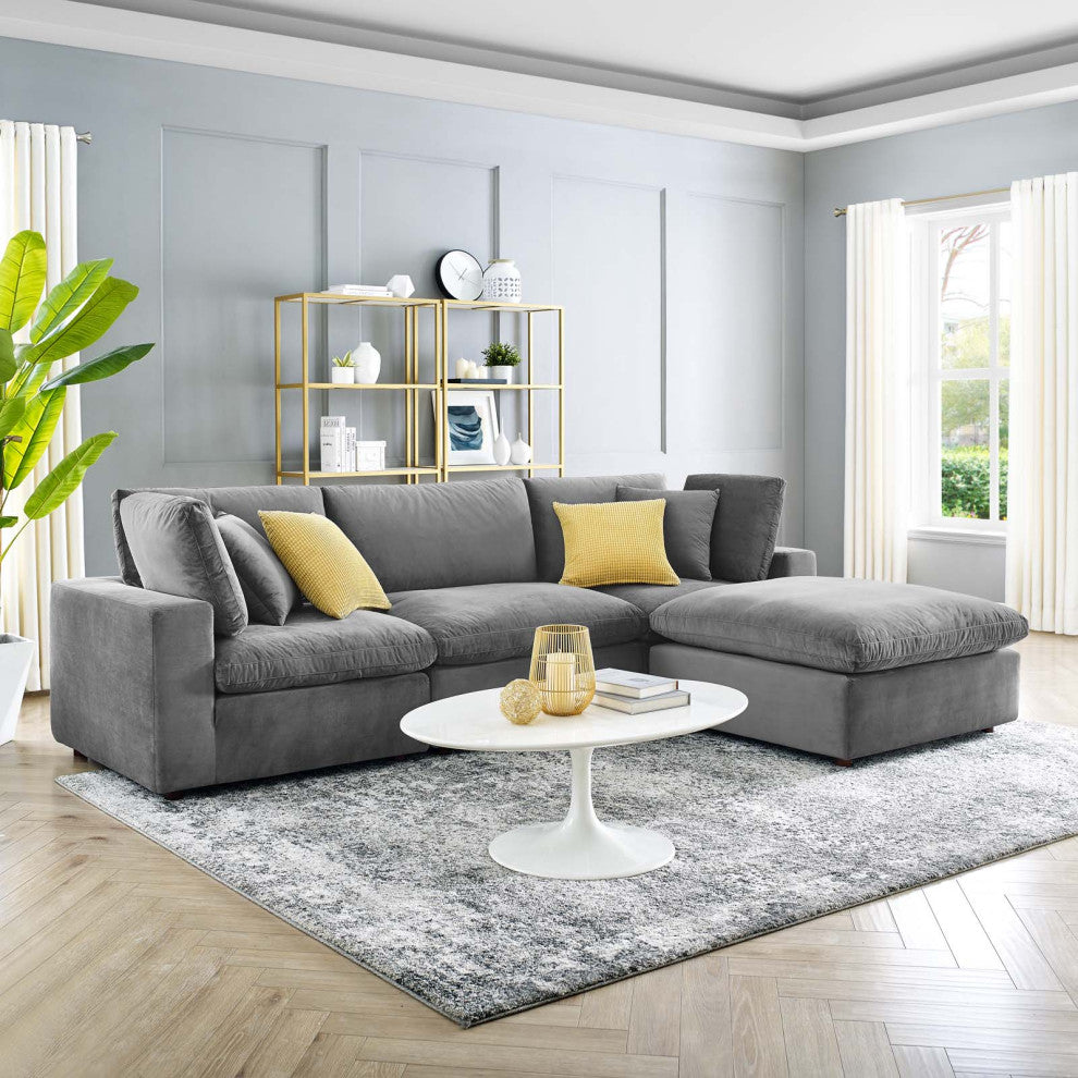 Sectional Sofa Set, Velvet, Gray, Modern, Living Lounge Hotel Hospitality
