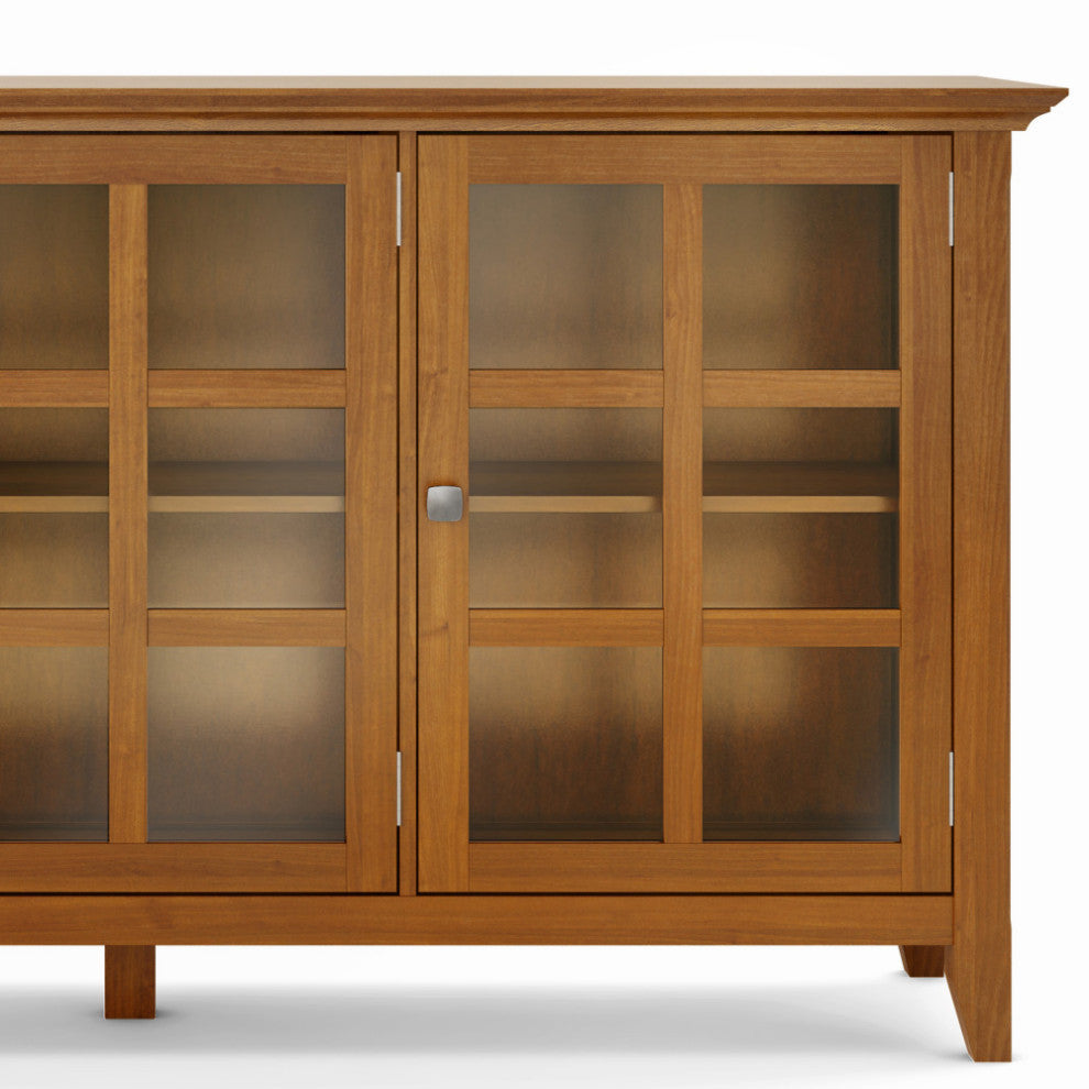 Acadian Solid Wood Wide Storage Cabinet, Light Golden Brown