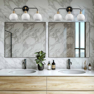 Modern Black 3-Light Bathroom Vanity Light with White Metal Shades