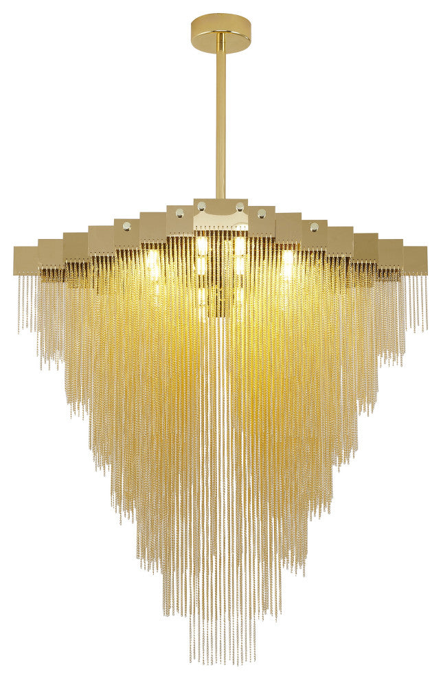 16-Light Gold Chandelier With Hanging Aluminum Chains