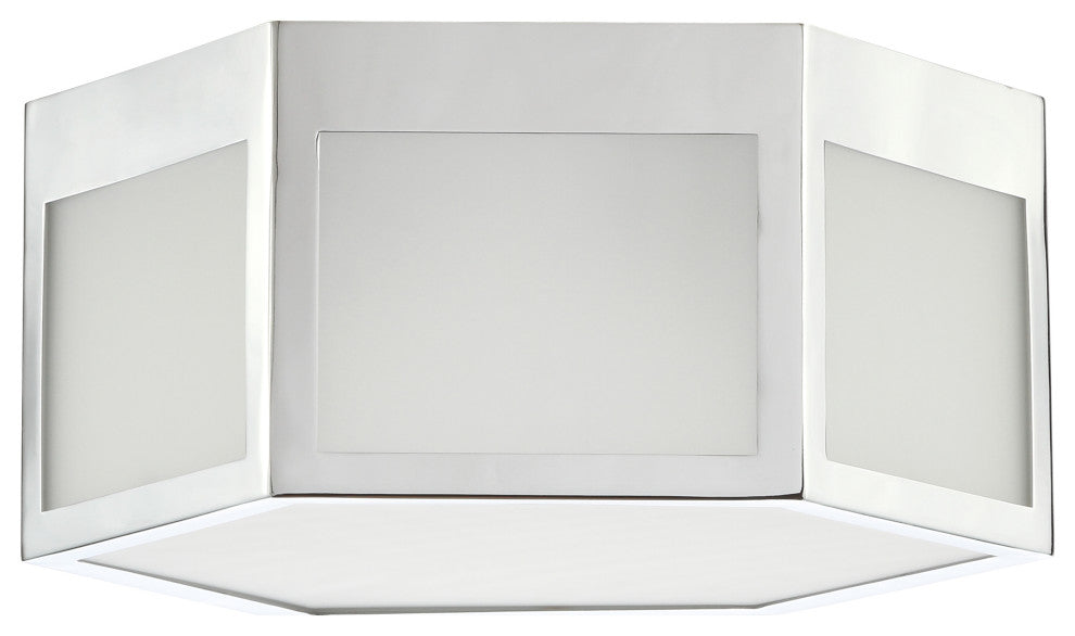 Minimo Hexagon Metal and Frosted Glass LED Flush Mount, Chrome, Width: 13"
