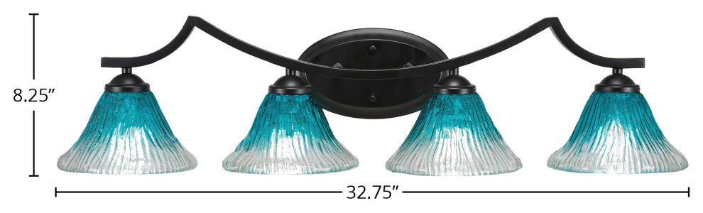 Zilo 4 Light Bath Bar, Matte Black Finish, 7" Teal Crystal Glass