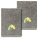 Linum Home Turkish Cotton Daisy 2-Piece Embellished Washcloth Set, Dark Gray