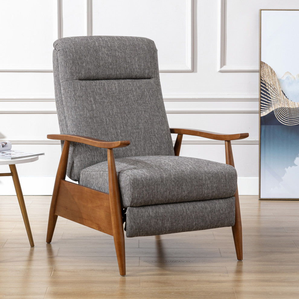 Terni Wood Arm Push Back Recliner, Performance Fabric, Ashen Gray