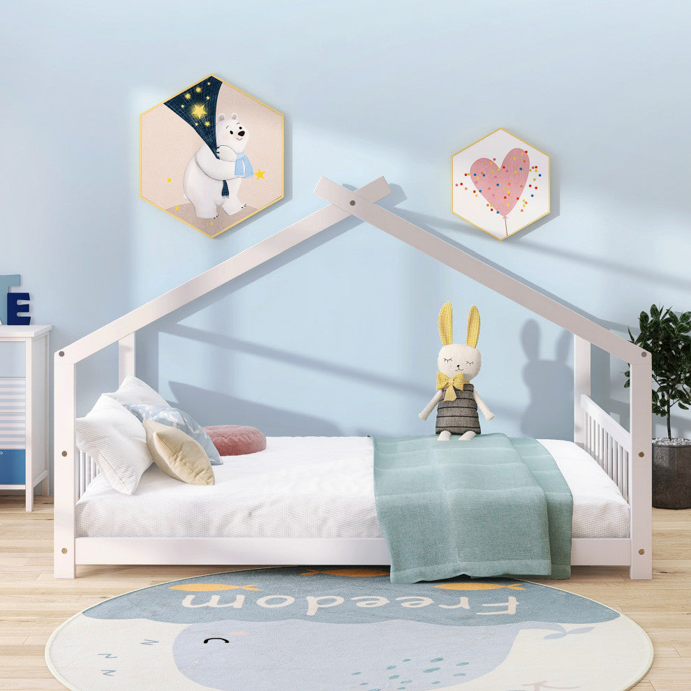 Gewnee Full Size House Bed Wood Bed in White