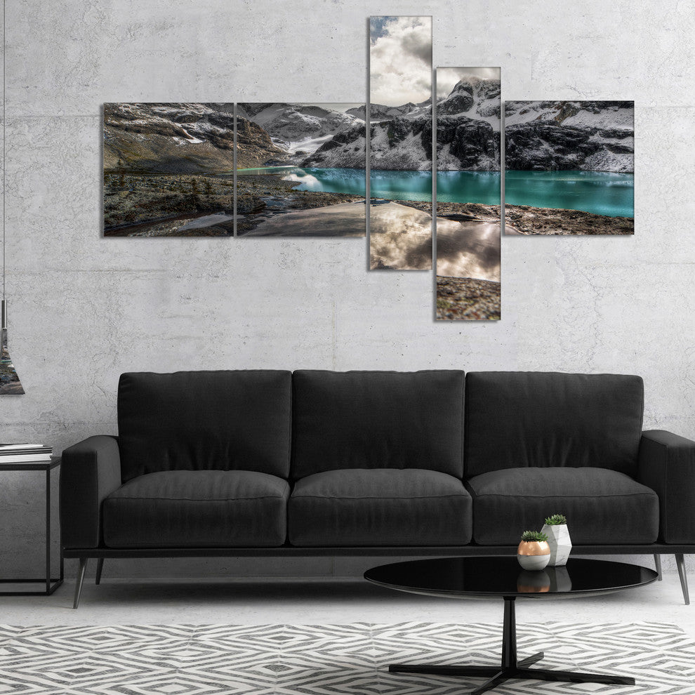 Mountain Creek under Cloudy Sky, Landscape Canvas Print, 60"x32", 5 panels