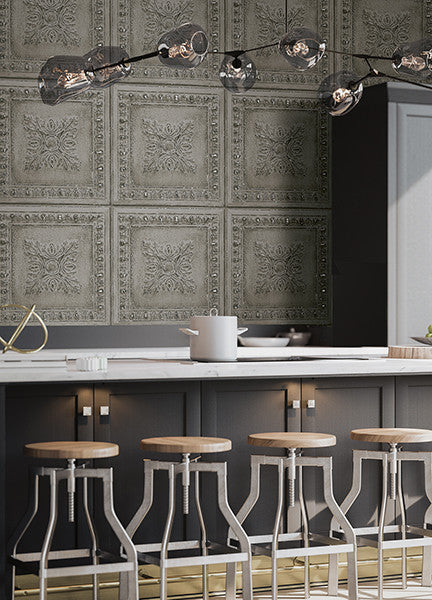 Tin Tile Pattern Wallpaper, Gray, Bolt