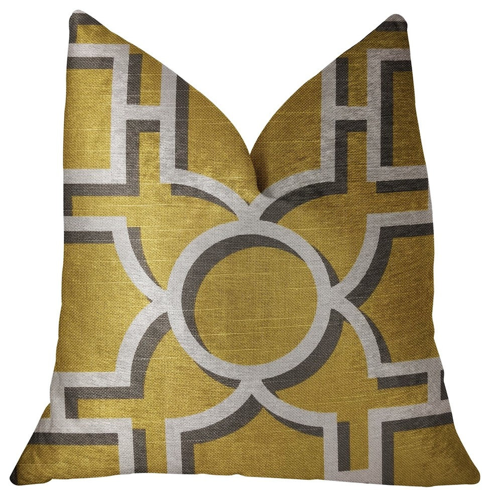 Crane Enclave Yellow, Beige and Gray Luxury Throw Pillow, 18"x18"