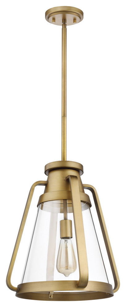 Everett 1-Light 14-Inch Pendant, Natural Brass With Clear Glass