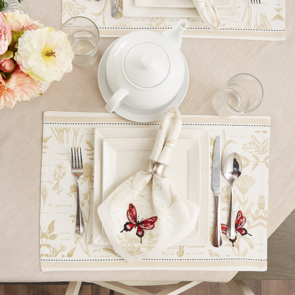 Botanical Butterfly Embroidered Placemat Set of 6