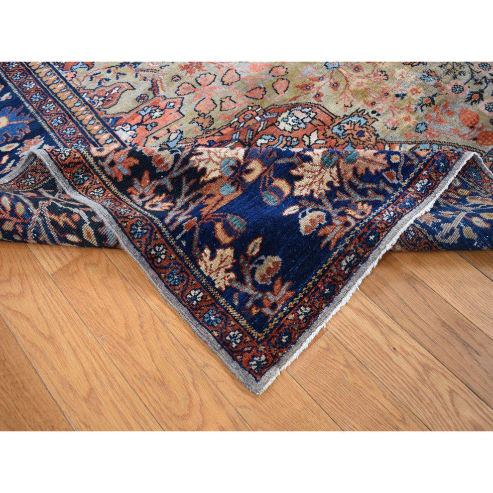 Green, Rare Antique Persian Sarouk Fereghan Hand Knotted Wool Rug, 8'4"x11'6"