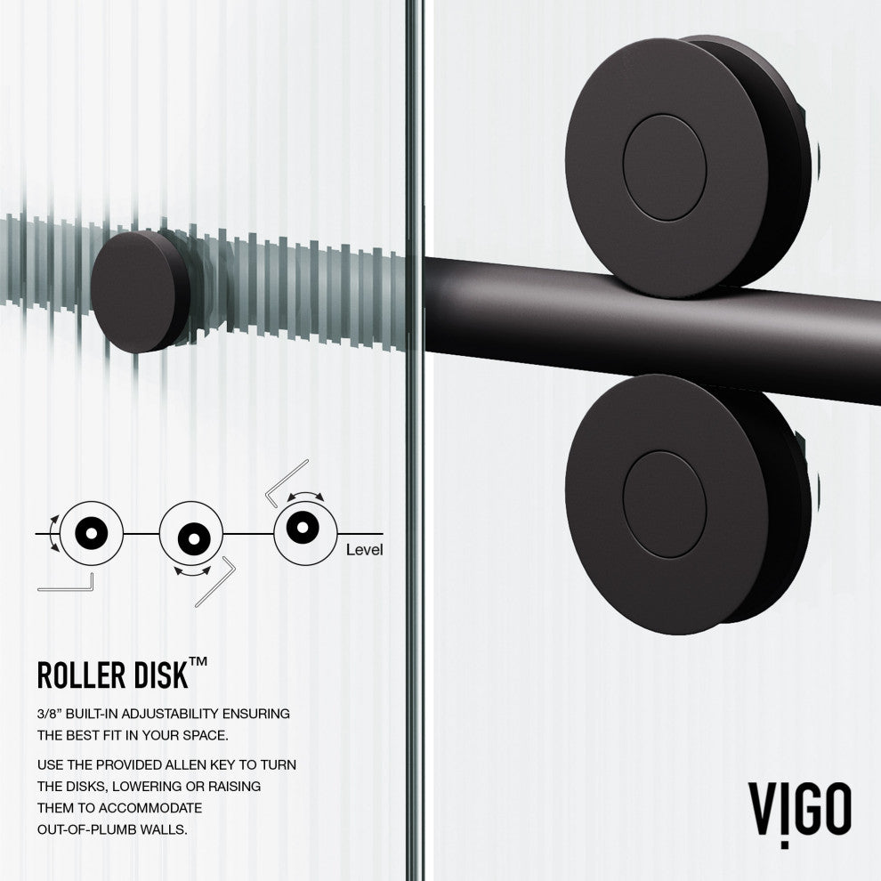 VIGO Elan 56" to 60" W x 74" H Frameless Sliding Shower Door, Matte Black, Left, Fluted Glass