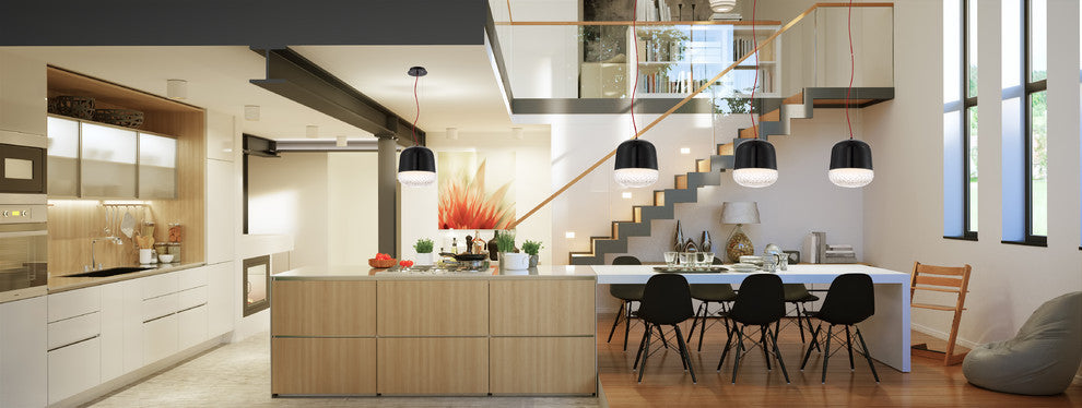 Corson Modern Light Pendant Polished Black Metal Shade With Casted Weave Glass