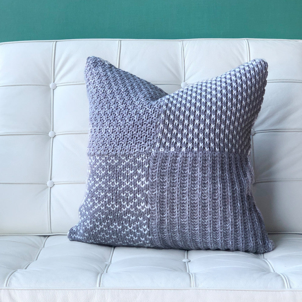 Pillow Decor, Hygge Gray Check Knit Pillow