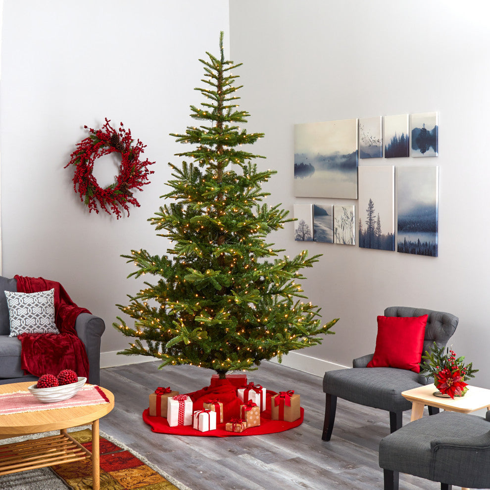 9' Layered Washington Spruce Faux Xmas Tree W/ Clear Lights & Bendable Branches