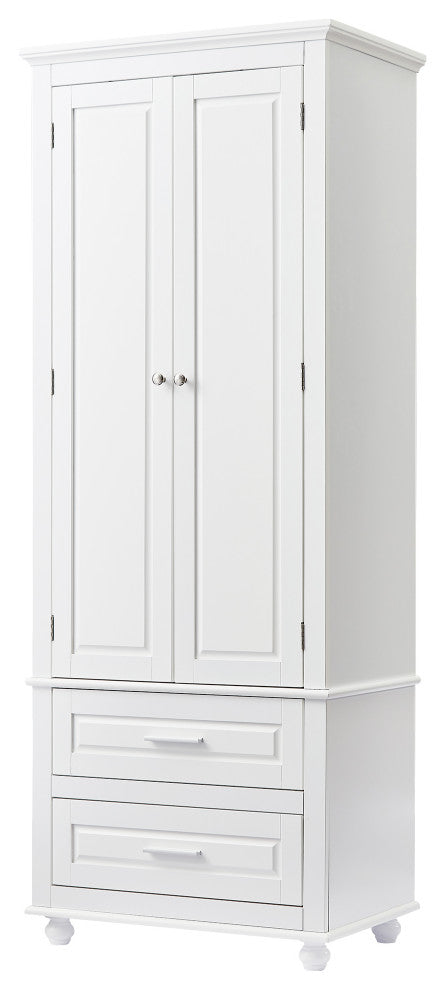 63" Tall Wood 2-door Bath Cabinet, White, Adjustable Shelf