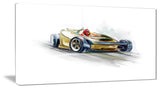 "Yellow Formula One Car" Digital Car Canvas Print, 32"x16"