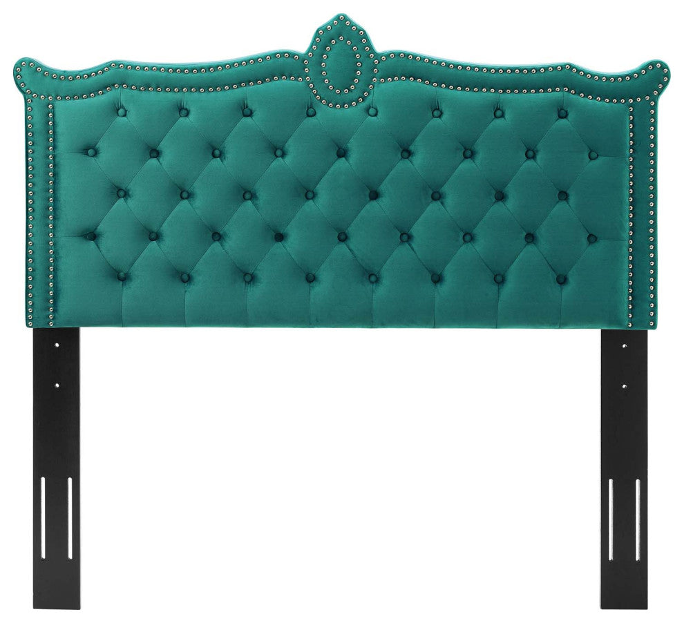 Tufted Headboard, Full Queen Size, Velvet, Teal Blue, Modern Contemporary