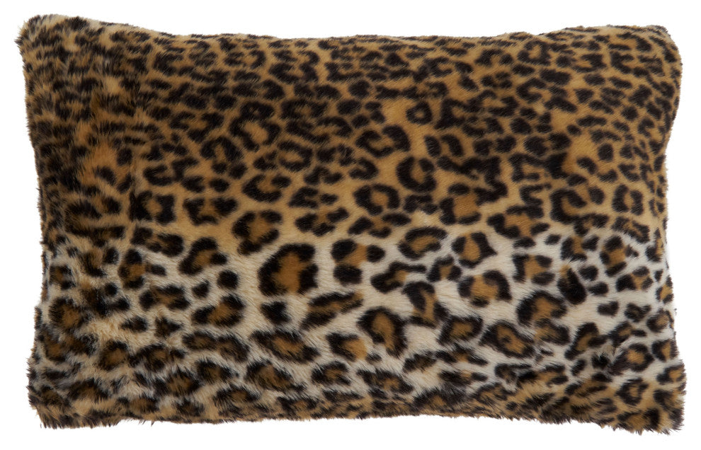 Faux Fur Pillow Cover With Cheetah Print, Brown, 12"x20"