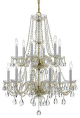 Traditional Crystal 12-Light Chandelier, Polished Brass