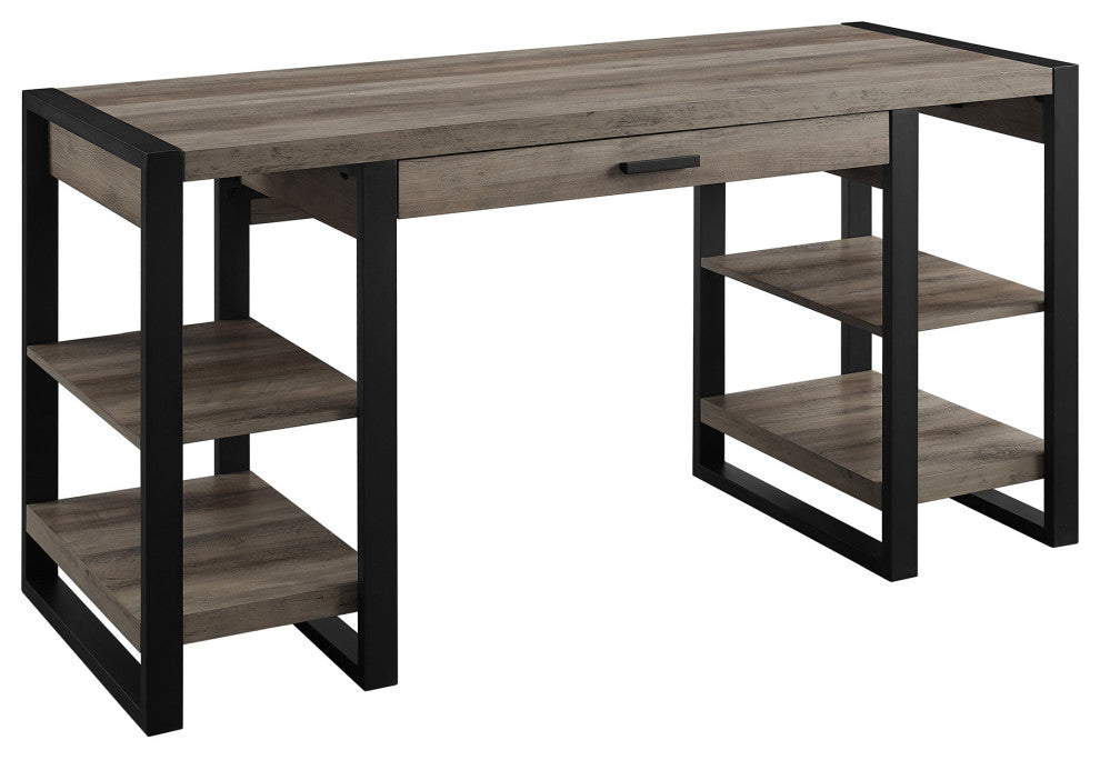 60" Wood Computer Desk, Gray Wash