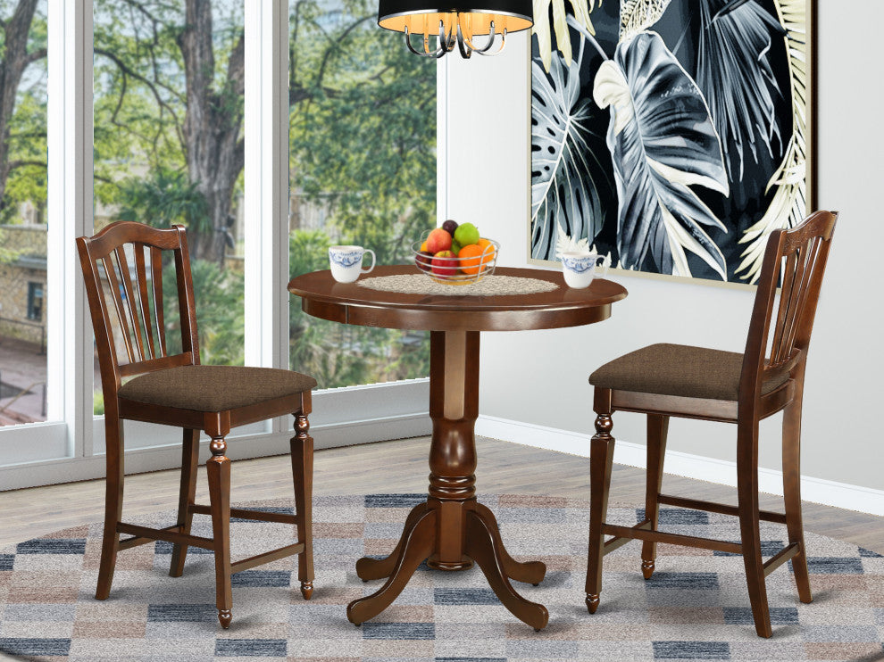 3 Pc Dining Counter Height Set - Kitchen Dinette Table, 2 Counter Height Stool