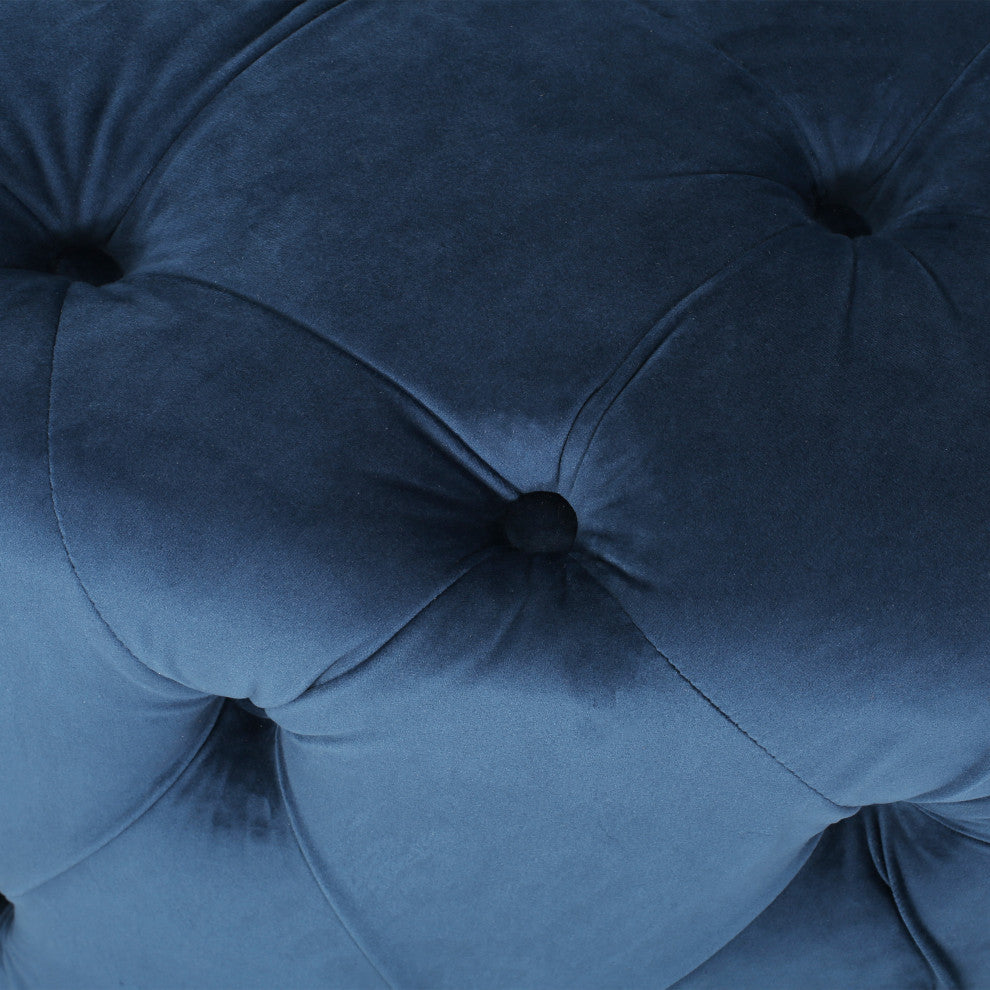 GDF Studio Limosa Round Tufted Velvet Ottoman, Blue