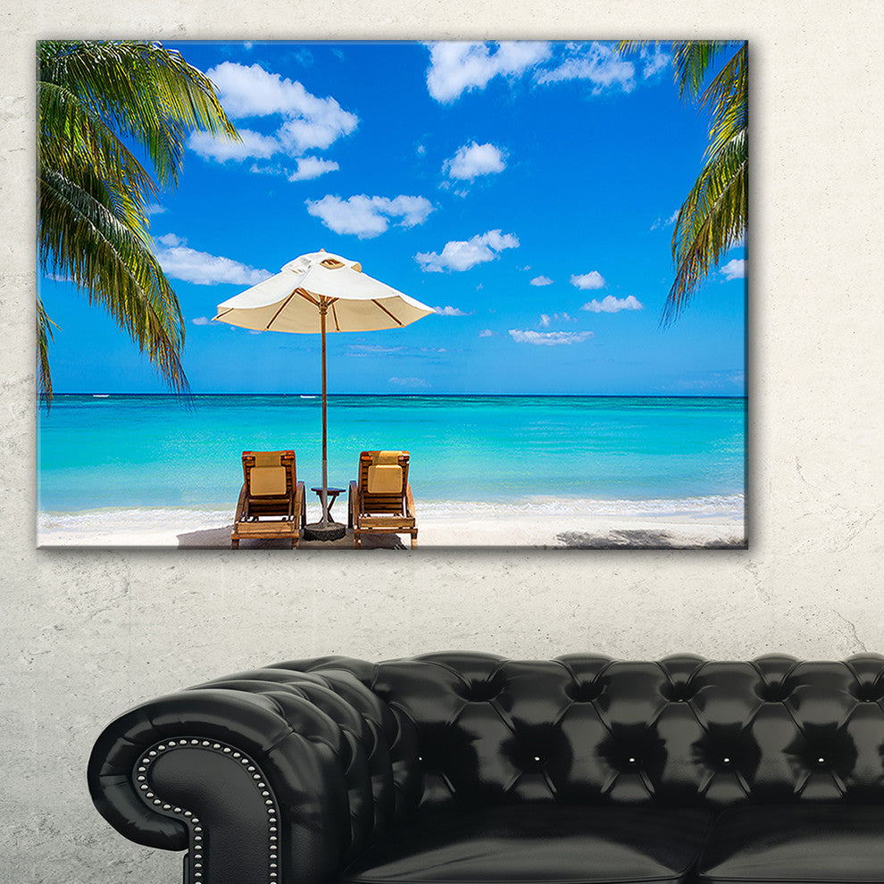 "Turquoise Beach With Chairs" Seashore Canvas Photo Print, 40"x30"