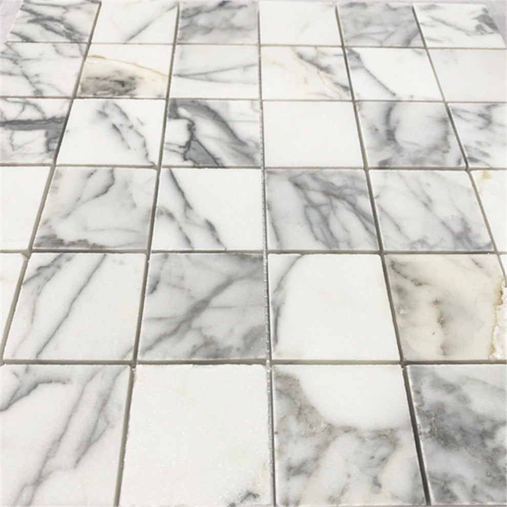 2x2 Square Statuary Statuario White Italian Marble Mosaic Tile Honed, 1 sheet
