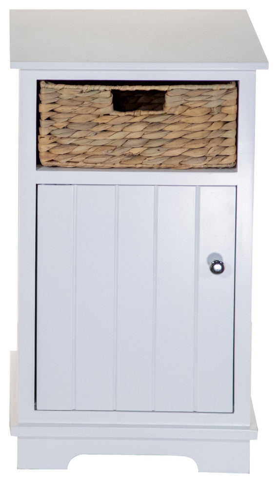 Distressed White Wood Basket Storage End Table