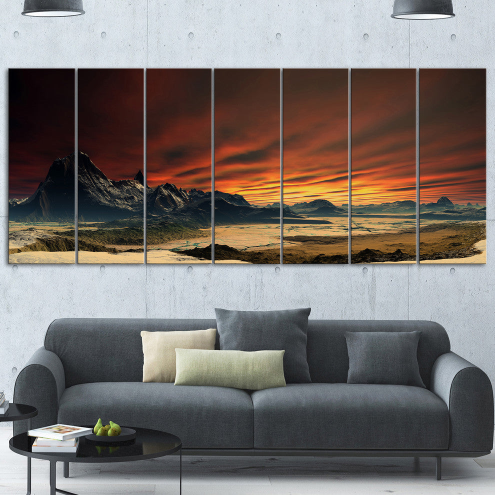 Beautiful Alien Planet Traos, Landscape Canvas Art Print, 83"x32", 7 Panels