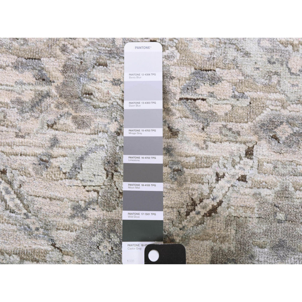 Gray, Pure Silk And Textured Wool Hand Knotted, Oushak Oriental Rug, 3'0" x 5'2"