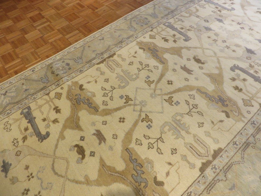 Hand-Knotted Ivory Runner Oushak Vegetable Dyes Oriental Rug, 6x18
