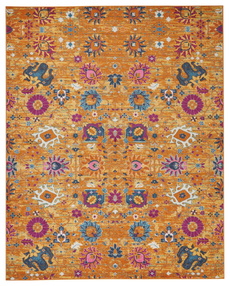 8 x 10 Sun Gold and Navy Distressed Area Rug