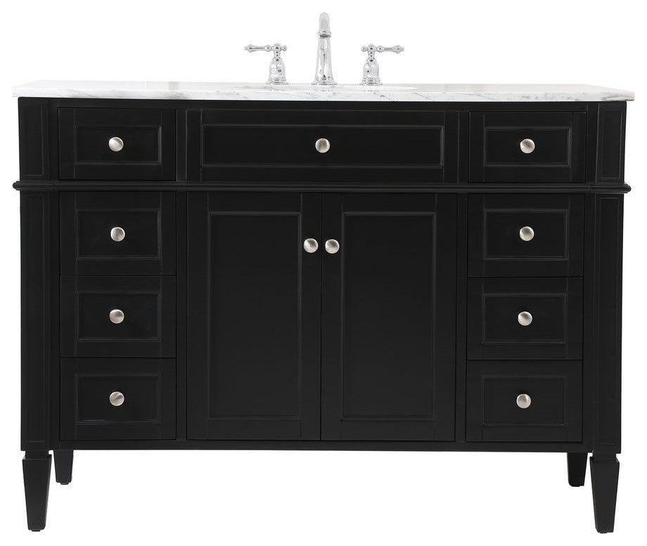 Home Living Vanity with Carrara White Marble Countertop, Black, 48", Single Sink