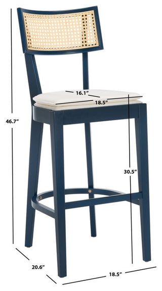 Safavieh Galway Cane Bar Stool, Navy/Natural