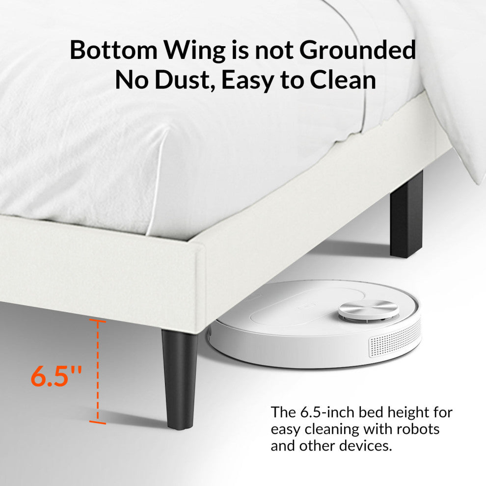 Upholstered Wingback Platform Bed, King, White