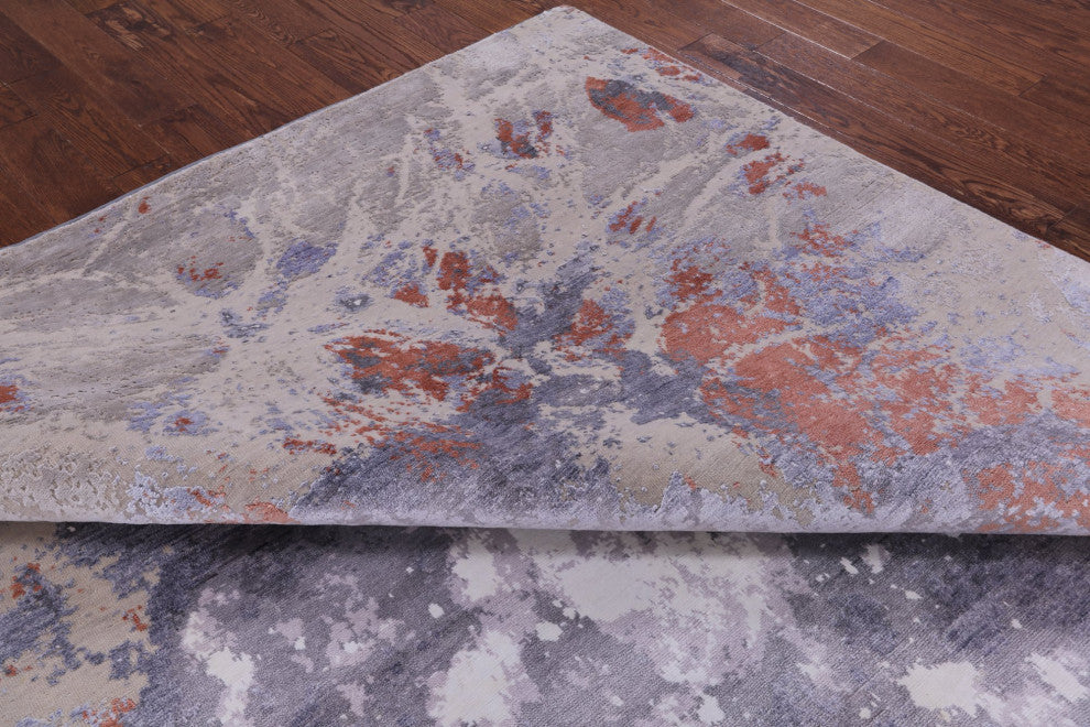 8' 0" X 9' 10" Handmade Wool and Silk Abstract Area Rug Q6169