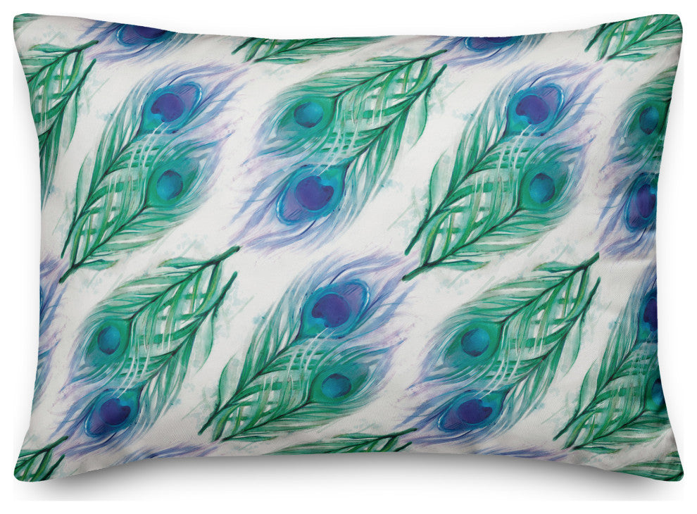 Watercolor Peacock Feathers 5 14x20 Spun Poly Pillow