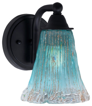 Paramount 1-Light Wall Sconce, Matte Black, 5.5" Fluted Teal Crystal Glass