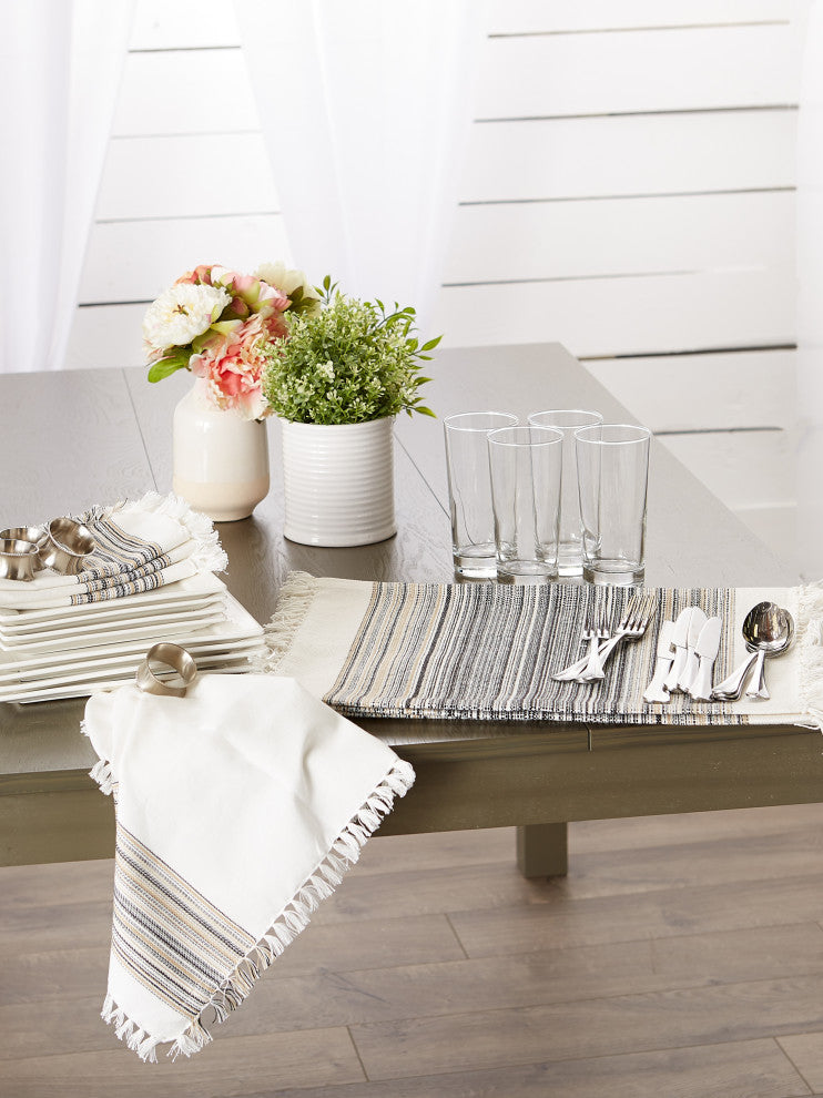 Black Striped Fringed Placemat Set of 6