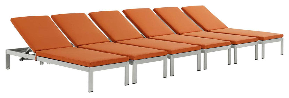 Shore Chaise with Cushions Outdoor Patio Aluminum, Set of 6