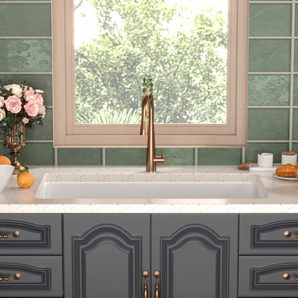 32"L x 19"W Undermount Fireclay Kitchen Sink with Sink Grid and Basket Strainer