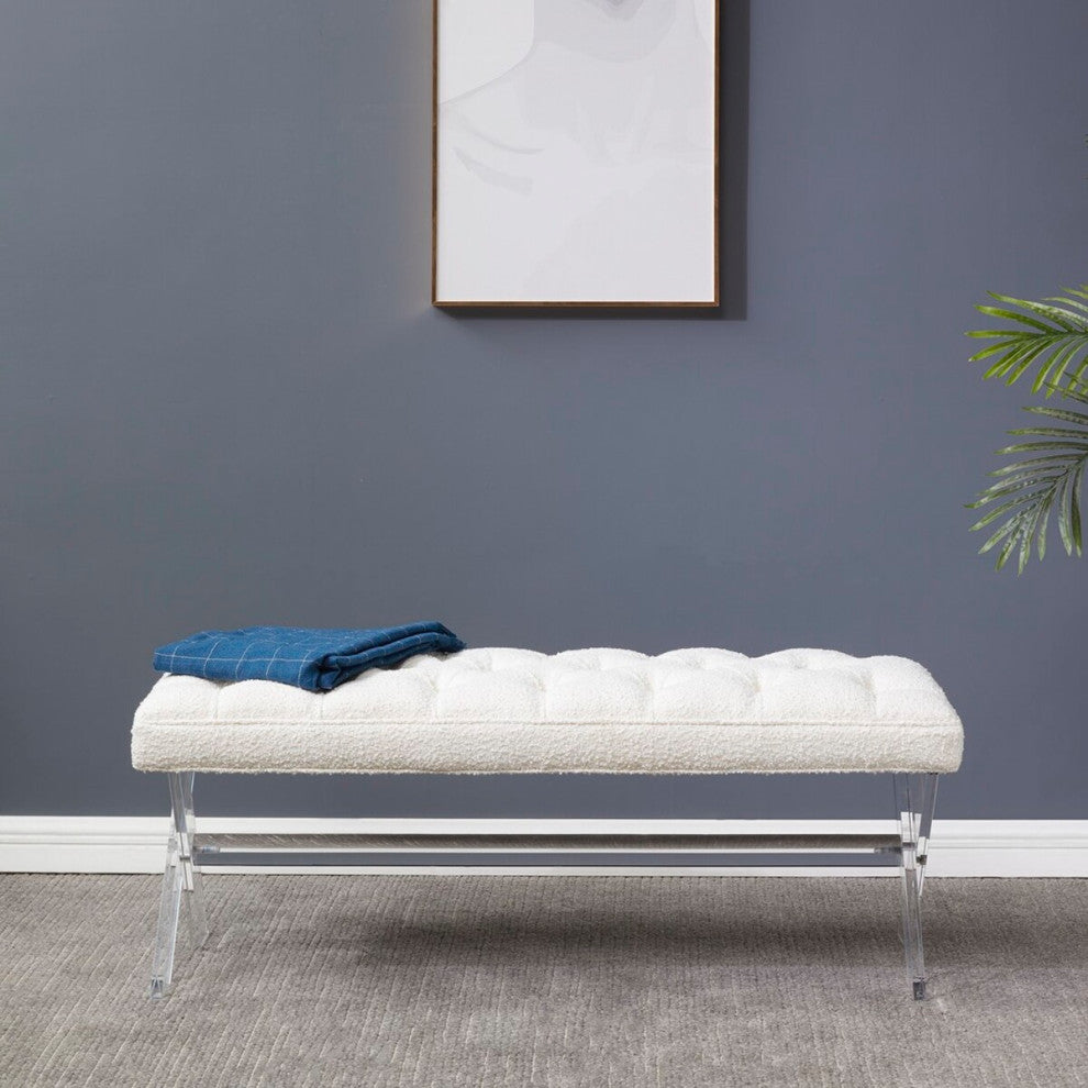 Safavieh Couture Tourmaline Tufted Acrylic Bench, Ivory