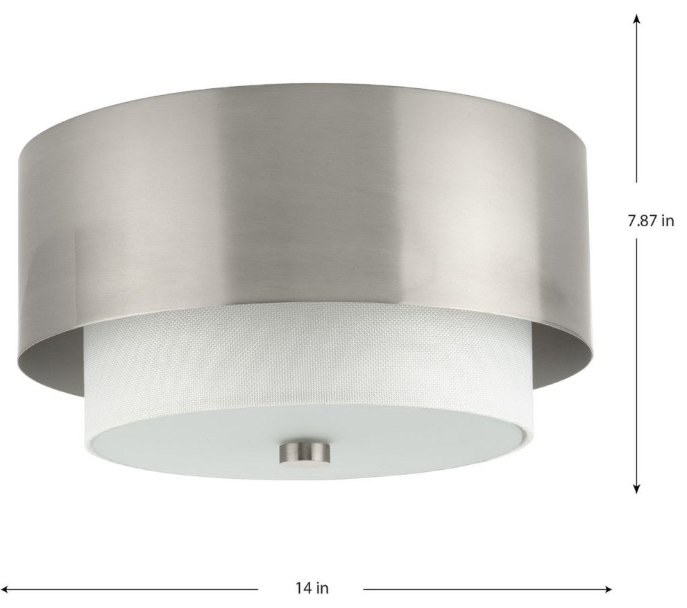 Silva Collection Two-Light Brushed Nickel White Linen Shade 14" Flush Mount, Brushed Nickel
