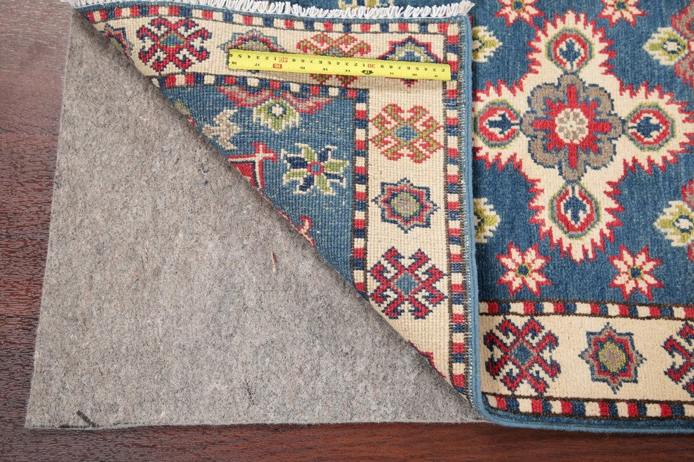 Hand-Knotted Kazak Pakistani Oriental Runner Rug Traditional, Blue, 5'11"X2'0"